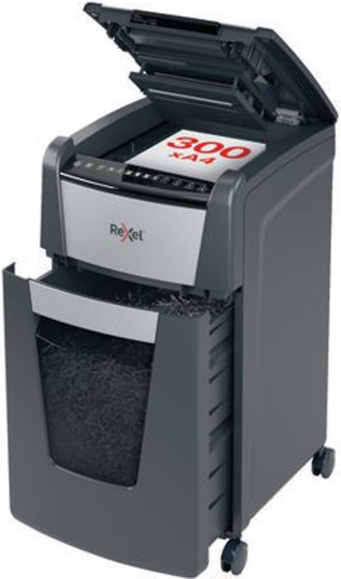 Office Monster | Rexel Rexel Optimum AutoFeed+ 300X Cross-Cut P-4 Shredder 2020300X Rexel Rexel Optimum AutoFeed+ 300X Cross-Cut P-4 Shredder 2020300X