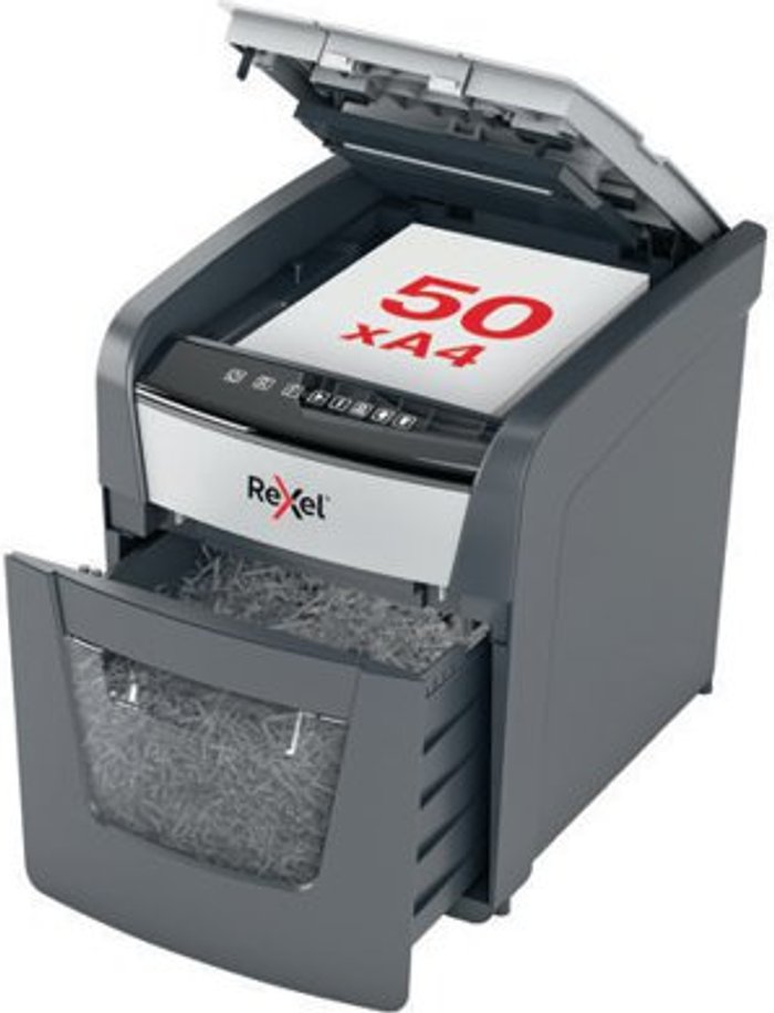 Office Monster | Rexel Rexel Optimum AutoFeed+ 50X Cross-Cut P-4 Shredder 2020050X Rexel Rexel Optimum AutoFeed+ 50X Cross-Cut P-4 Shredder 2020050X