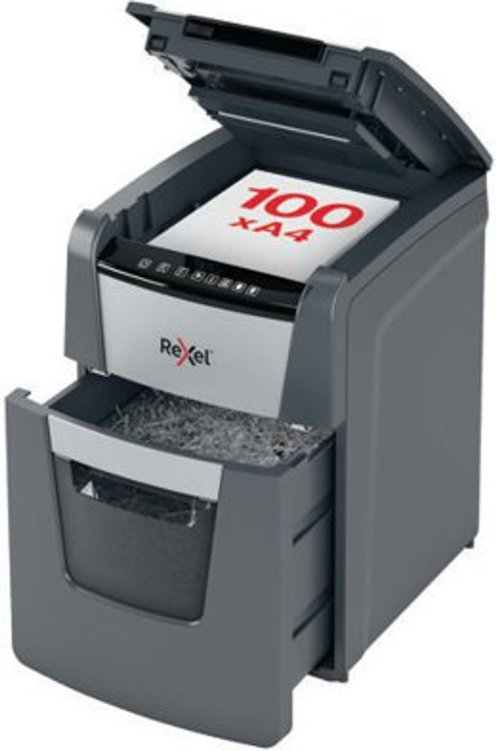 Office Monster | Rexel REXEL Optimum AutoFeed 100M Micro Cut Paper Shredder Rexel REXEL Optimum AutoFeed 100M Micro Cut Paper Shredder