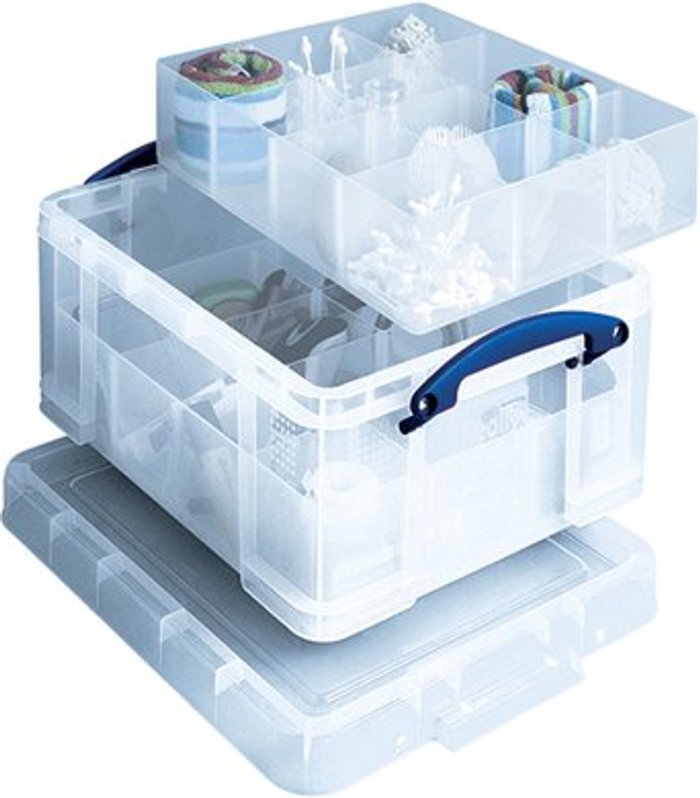 Office Monster | Really Useful Really Useful Clear 21 Litre Plastic Divided Storage Box 21C+6T+12T Really Useful Really Useful Clear 21 Litre Plastic Divided Storage Box 21C+6T+12T