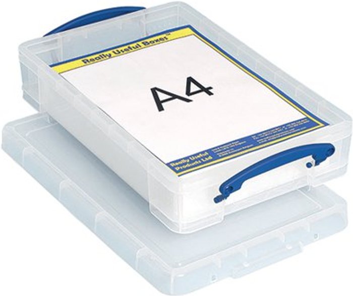 Office Monster | Really Useful Really Useful 4 litre Plastic Storage Box With lid 395x255x80mm Clear KING4C Really Useful Really Useful 4 litre Plastic Storage Box With lid 395x255x80mm Clear KING4C