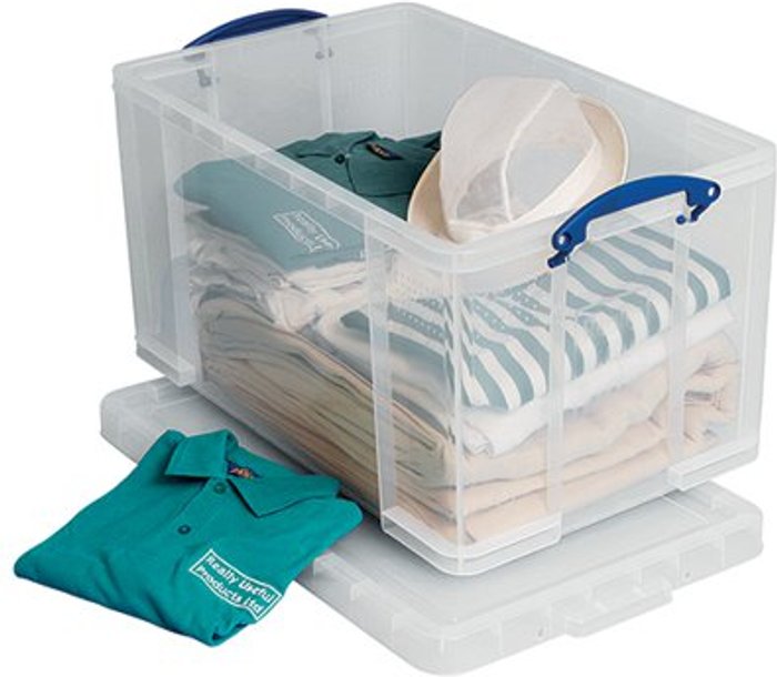 Office Monster | Really Useful Really Useful 84L Plastic Storage Box W710xD440xH380mm Clear 84LC Really Useful Really Useful 84L Plastic Storage Box W710xD440xH380mm Clear 84LC