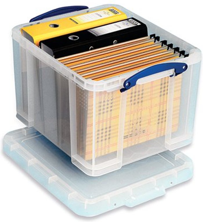 Office Monster | Really Useful Really Useful 35L Plastic Storage Box With Lid W480xD390xH310mm Clear 35C Really Useful Really Useful 35L Plastic Storage Box With Lid W480xD390xH310mm Clear 35C