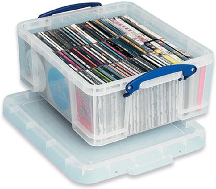 Office Monster | Really Useful Really Useful 18L Plastic Storage Box with Lid W480xD390xH200mm CD/DVDs Clear EBCCD Really Useful Really Useful 18L Plastic Storage Box with Lid W480xD390xH200mm CD/DVDs Clear EBCCD