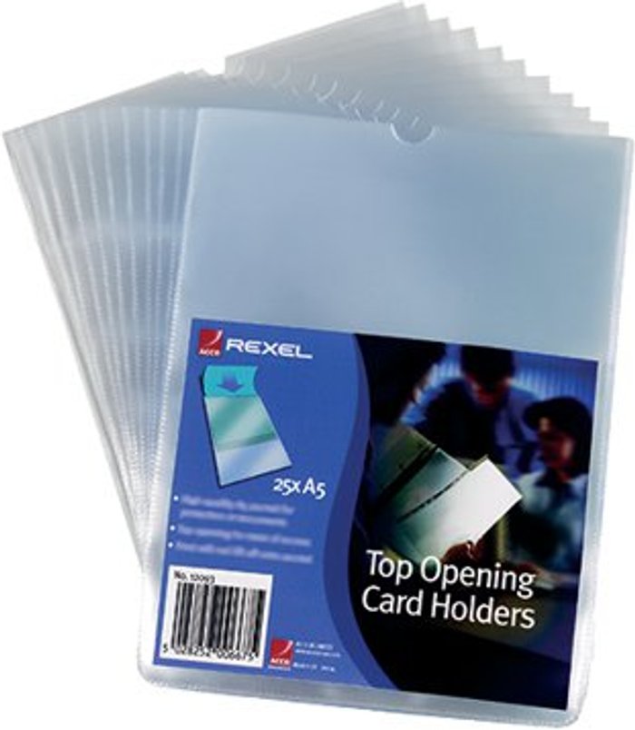 Office Monster | Rexel Rexel Card Holders Polypropylene A5 Clear (Pack of 25) 12093 Rexel Rexel Card Holders Polypropylene A5 Clear (Pack of 25) 12093