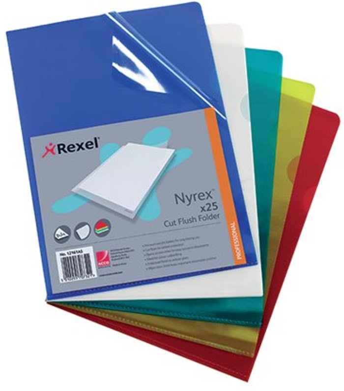 Office Monster | Rexel Rexel Nyrex Cut Flush Folders A4 Assorted (Pack of 25) 12161AS Rexel Rexel Nyrex Cut Flush Folders A4 Assorted (Pack of 25) 12161AS