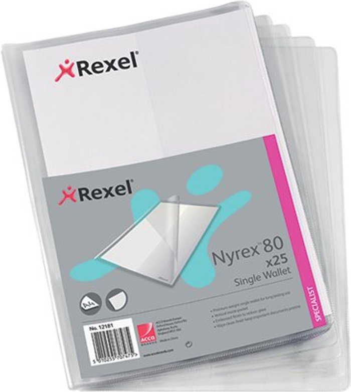Office Monster | Rexel Rexel Nyrex Single Wallet A4 Clear (Pack of 25) 12181 Rexel Rexel Nyrex Single Wallet A4 Clear (Pack of 25) 12181