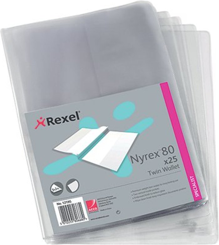 Office Monster | Rexel Rexel Nyrex Twin Wallet A4 Clear (Pack of 25) 12195 Rexel Rexel Nyrex Twin Wallet A4 Clear (Pack of 25) 12195