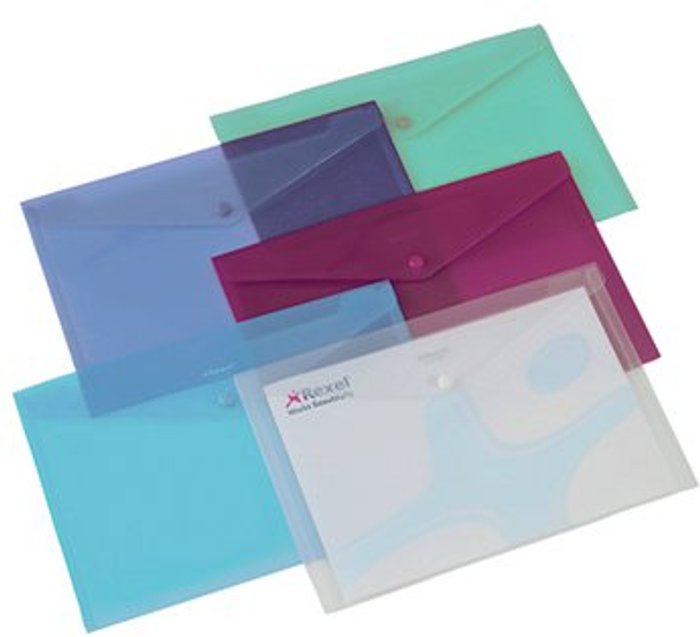 Office Monster | Rexel Rexel Popper Folder A4 Clear Assorted (Pack of 6) 16129AS Rexel Rexel Popper Folder A4 Clear Assorted (Pack of 6) 16129AS
