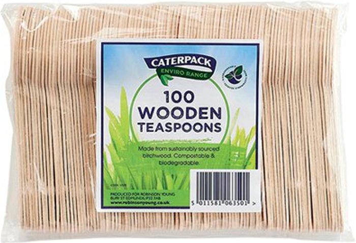 Office Monster | Unbranded Caterpack Enviro Wooden Teaspoons (Pack of 100) RY10570 Unbranded Caterpack Enviro Wooden Teaspoons (Pack of 100) RY10570