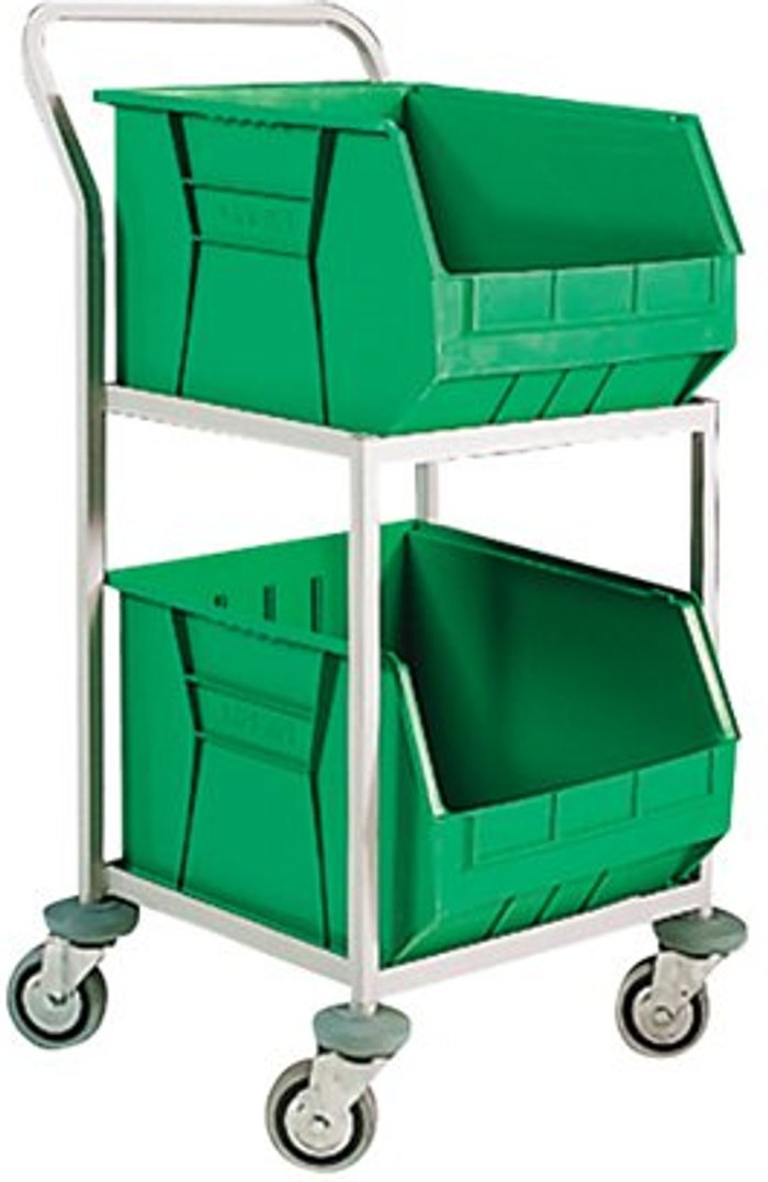 Office Monster | VFM Green Mobile Storage Trolley c/w 2 Bins 321291 VFM Green Mobile Storage Trolley c/w 2 Bins 321291