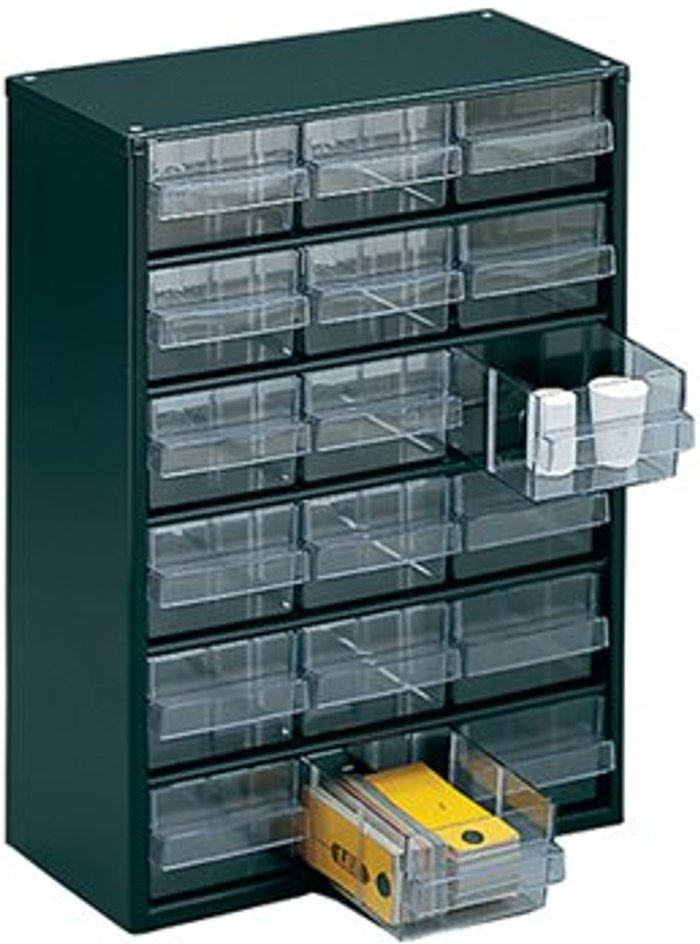 Office Monster | VFM Clear 18 Drawer System Dark Grey Storage Cabinet 324117 VFM Clear 18 Drawer System Dark Grey Storage Cabinet 324117
