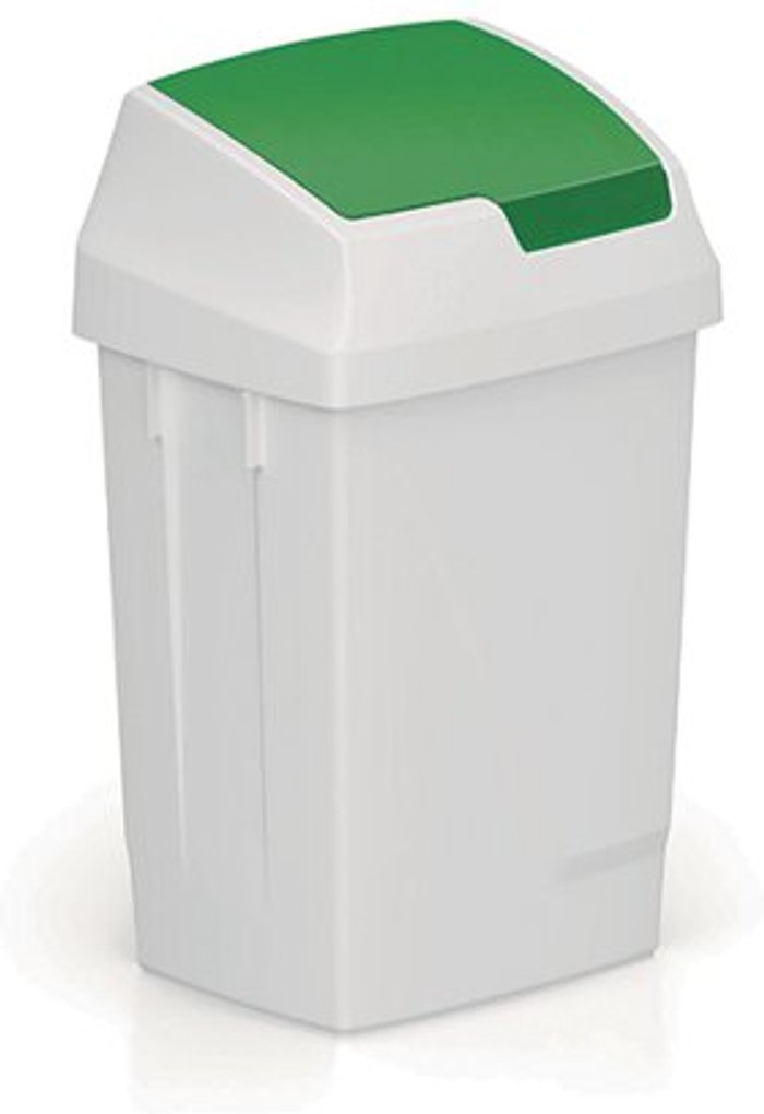 Office Monster | VFM Plastic Swing Top Bin 50 Litre White With Green Lid 330351 VFM Plastic Swing Top Bin 50 Litre White With Green Lid 330351