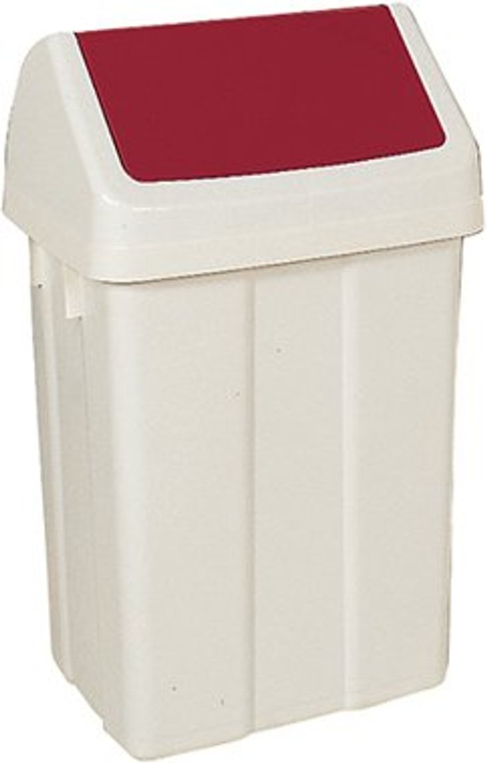 Office Monster | VFM Plastic Swing Top Bin 50 Litre White With Red Lid 330352 VFM Plastic Swing Top Bin 50 Litre White With Red Lid 330352