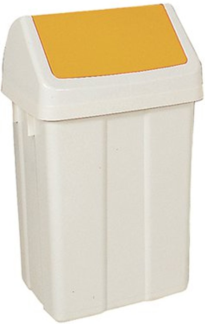 Office Monster | VFM Plastic Swing Top Bin 50 Litre White with Yellow Lid 330353 VFM Plastic Swing Top Bin 50 Litre White with Yellow Lid 330353