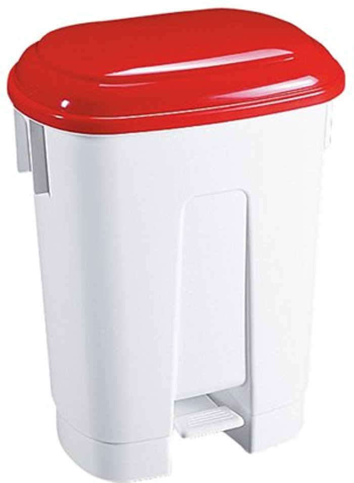 Office Monster | VFM Derby Plastic Pedal Bin 60 Litre White/Red (Dimensions: W500 x D360 x H680mm) 348012 VFM Derby Plastic Pedal Bin 60 Litre White/Red (Dimensions: W500 x D360 x H680mm) 348012