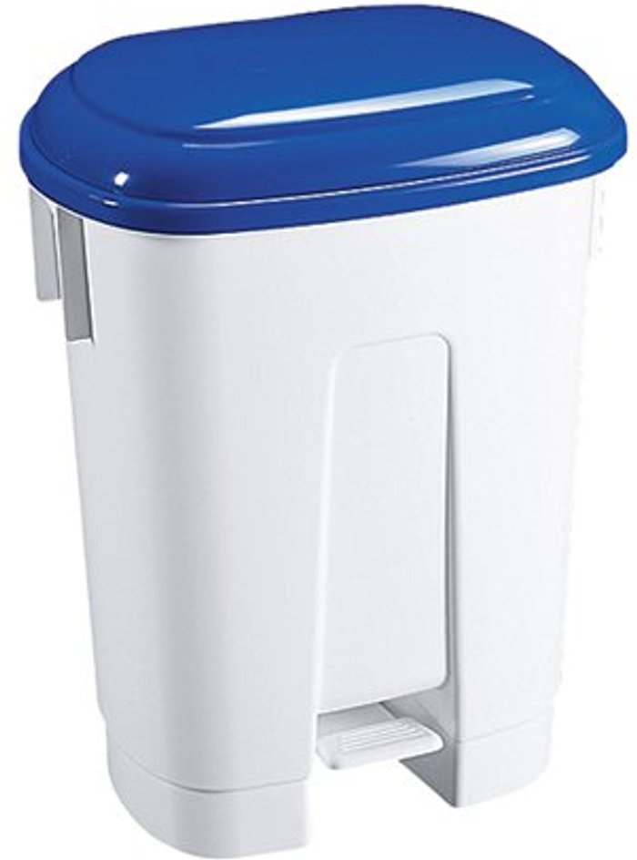 Office Monster | VFM Derby Plastic Pedal Bin 60 Litre White/Blue 348013 VFM Derby Plastic Pedal Bin 60 Litre White/Blue 348013