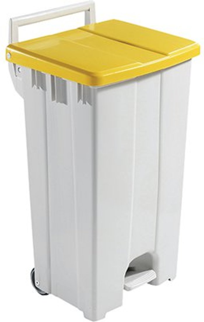 Office Monster | VFM Grey 90 Litre Plastic Pedal Bin with Yellow Lid 357002 VFM Grey 90 Litre Plastic Pedal Bin with Yellow Lid 357002