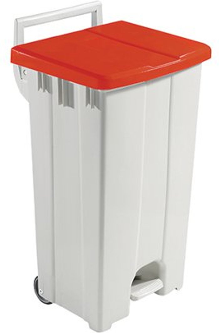 Office Monster | VFM Grey 90 Litre Plastic Pedal Bin with Red Lid 357004 VFM Grey 90 Litre Plastic Pedal Bin with Red Lid 357004