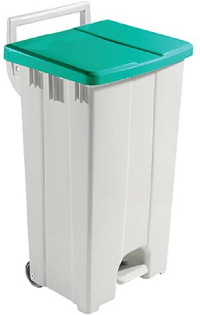 Office Monster | VFM Grey 90 Litre Plastic Pedal Bin with Green Lid 357005 VFM Grey 90 Litre Plastic Pedal Bin with Green Lid 357005