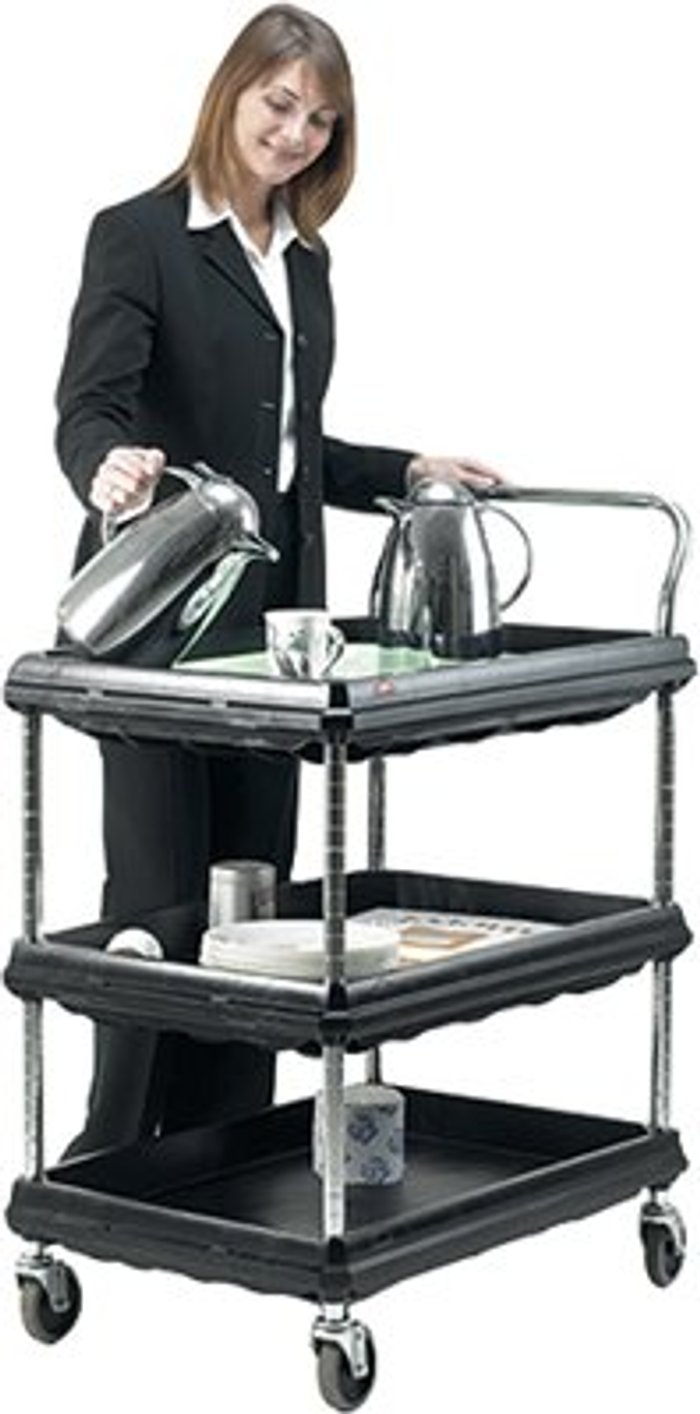 Office Monster | VFM 3 Tier Black W832xD546xH1041mm Deep Ledge Trolley 375055 VFM 3 Tier Black W832xD546xH1041mm Deep Ledge Trolley 375055
