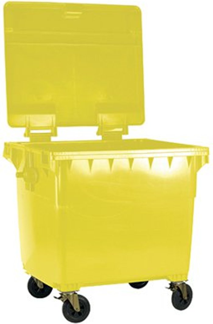 Office Monster | VFM Wheelie Bin With Flat Lid 1100 Litre Yellow 377397 VFM Wheelie Bin With Flat Lid 1100 Litre Yellow 377397