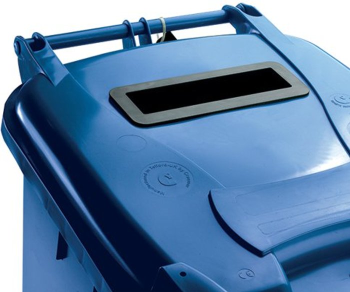 Office Monster | VFM Confidential Waste Wheelie Bin 140 Litre Blue 377891 VFM Confidential Waste Wheelie Bin 140 Litre Blue 377891