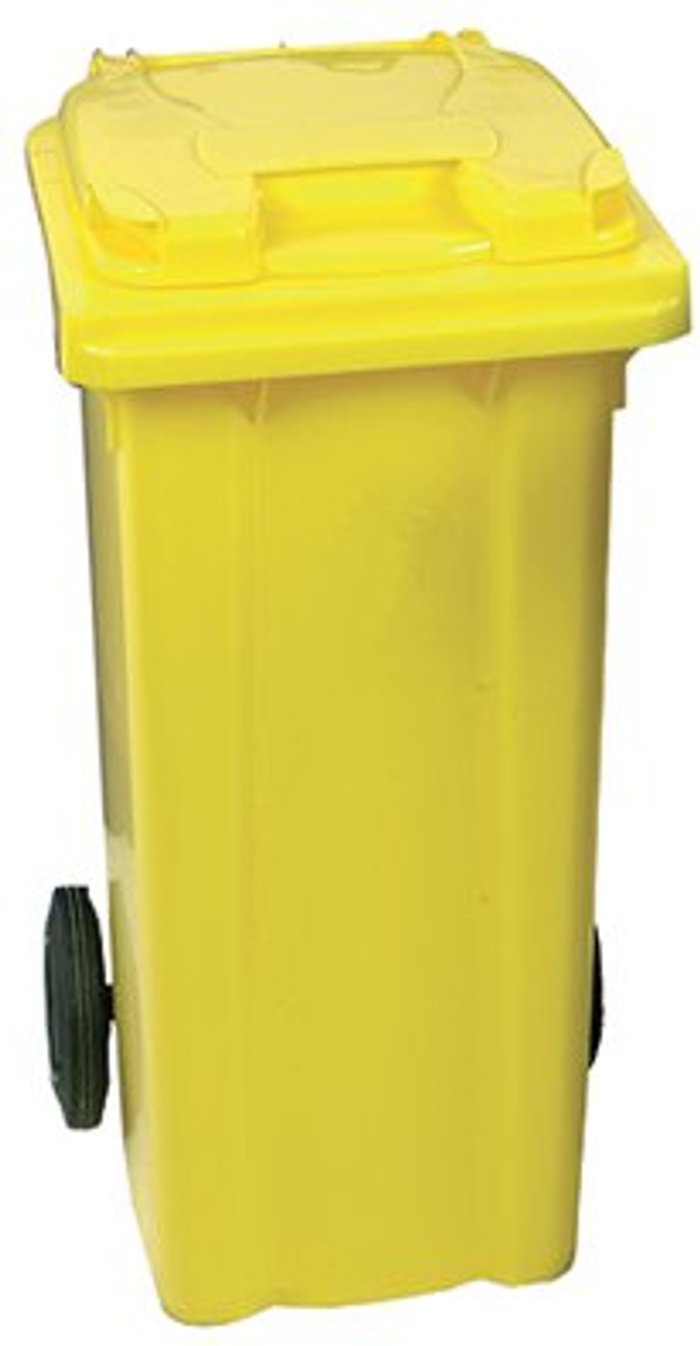 Office Monster | VFM Yellow Clinical Waste 2 Wheel Refuse Container 240 Litres 377919 VFM Yellow Clinical Waste 2 Wheel Refuse Container 240 Litres 377919