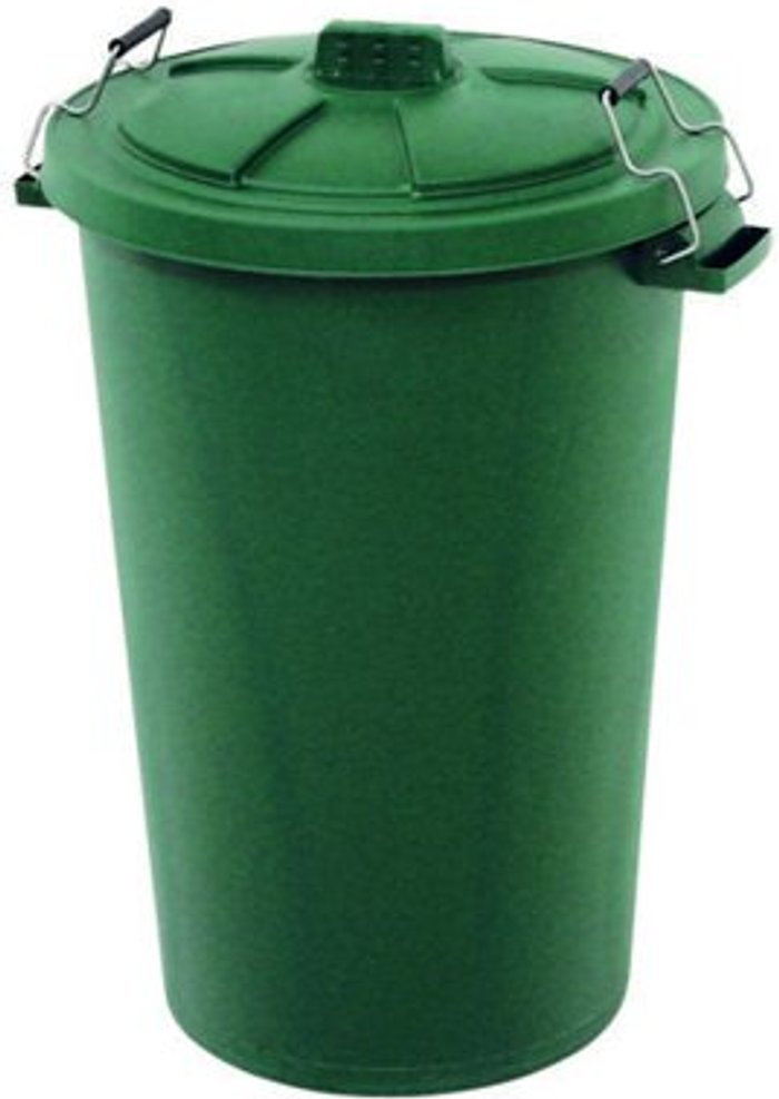 Office Monster | Unbranded Plastic Dustbin with Locking Clip Lid 90 Litre Green 415697 Unbranded Plastic Dustbin with Locking Clip Lid 90 Litre Green 415697