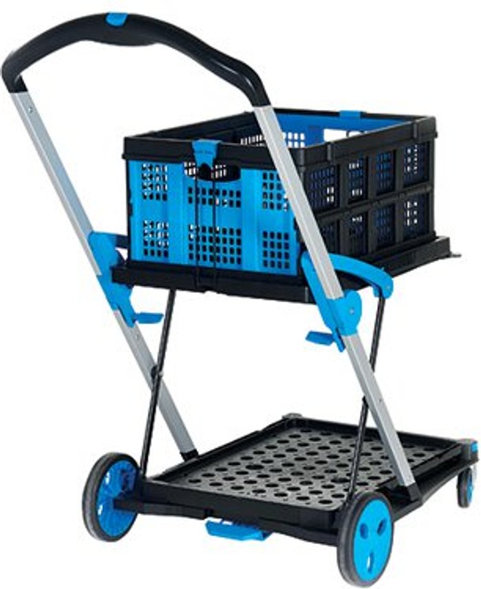Office Monster | Unbranded Large Folding Trolley with Folding Box Black/Blue 415149 Unbranded Large Folding Trolley with Folding Box Black/Blue 415149