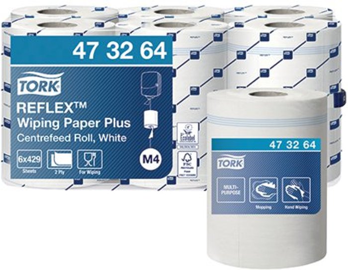 Office Monster | Tork Tork Reflex M4 Centrefeed Roll 2-Ply 150m White (Pack of 6) 473264 Tork Tork Reflex M4 Centrefeed Roll 2-Ply 150m White (Pack of 6) 473264