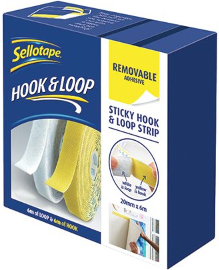 Office Monster | Sellotape Sellotape Sticky Hook and Loop Strips Removable 20mmx6m 2055786 Sellotape Sellotape Sticky Hook and Loop Strips Removable 20mmx6m 2055786