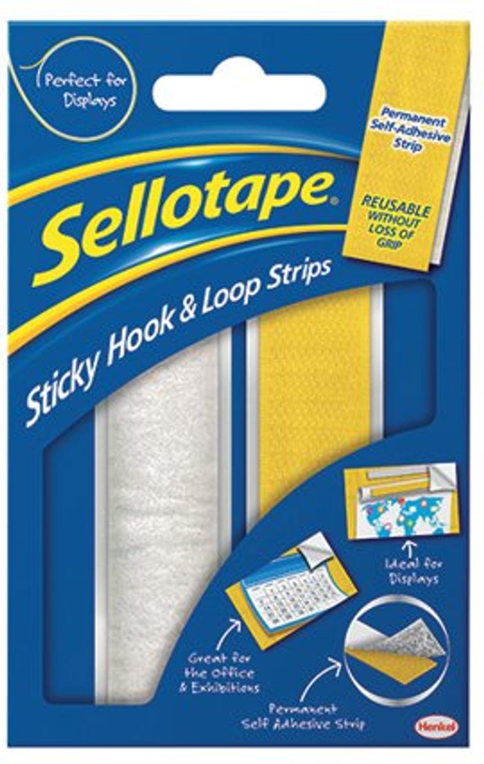 Office Monster | Sellotape Sellotape Sticky Hook and Loop Strip 20mmx450mm 1445183 Sellotape Sellotape Sticky Hook and Loop Strip 20mmx450mm 1445183