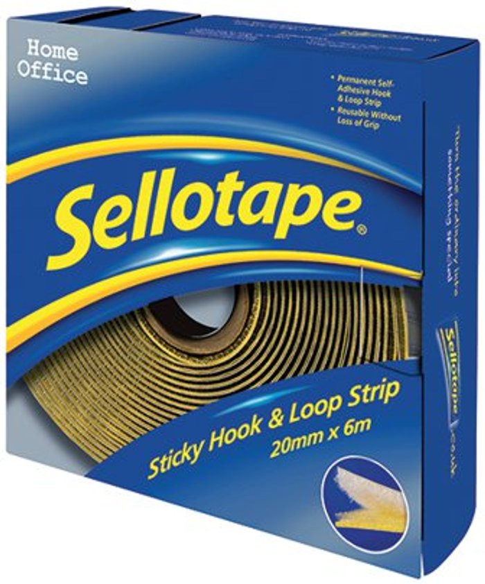 Office Monster | Sellotape Sellotape Sticky Hook and Loop Strip 20mmx6m 1445180 Sellotape Sellotape Sticky Hook and Loop Strip 20mmx6m 1445180