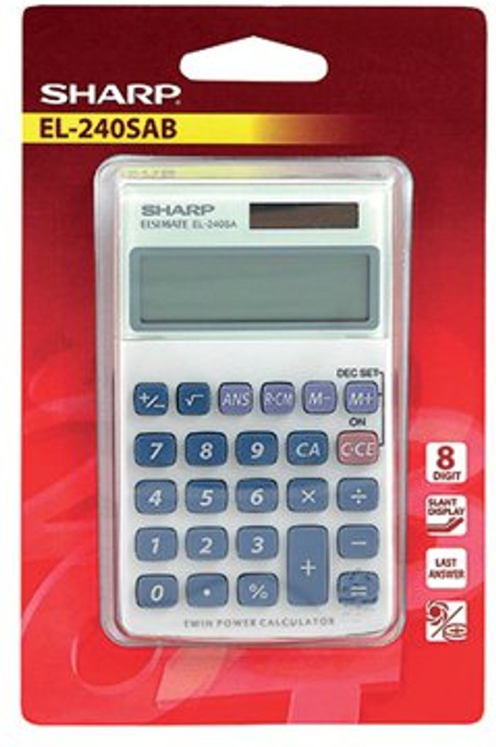 Office Monster | Sharp Sharp Silver 8-Digit Hand Held Pocket Calculator EL240SAB Sharp Sharp Silver 8-Digit Hand Held Pocket Calculator EL240SAB