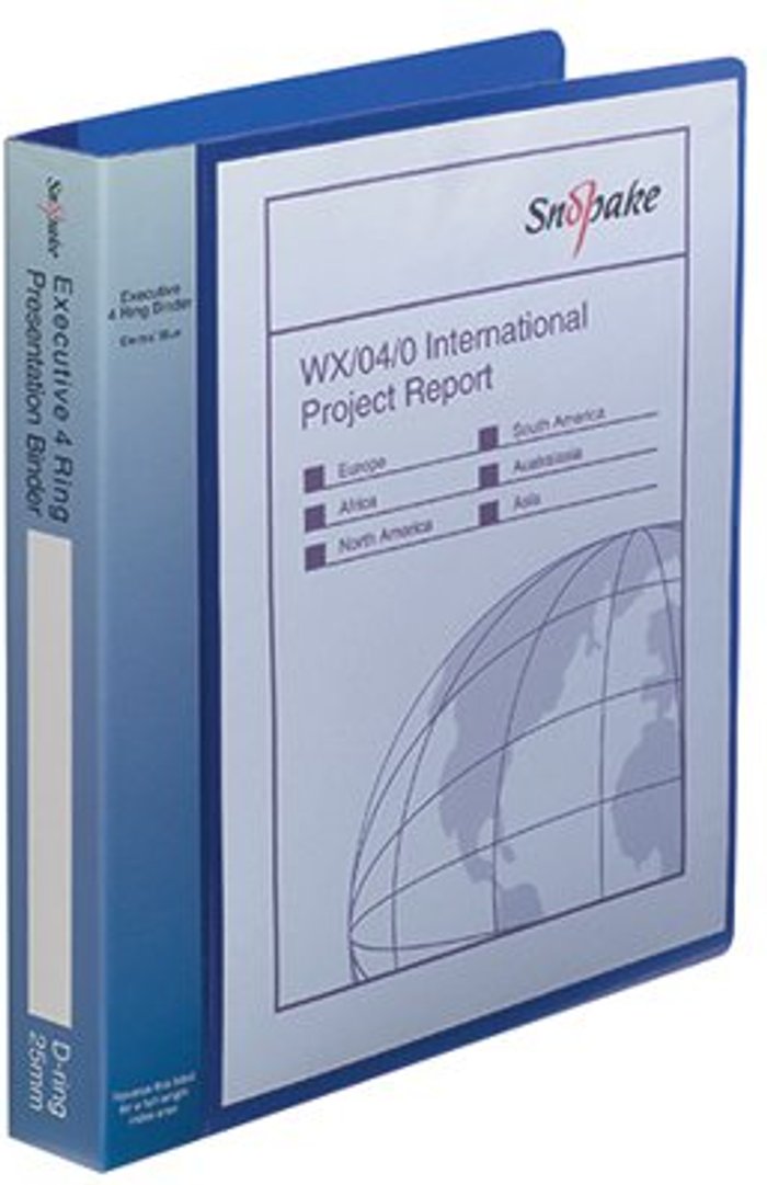 Office Monster | Snopake Snopake Executive Presentation 4D-Ring Binder A4 Electra Blue 13387 Snopake Snopake Executive Presentation 4D-Ring Binder A4 Electra Blue 13387