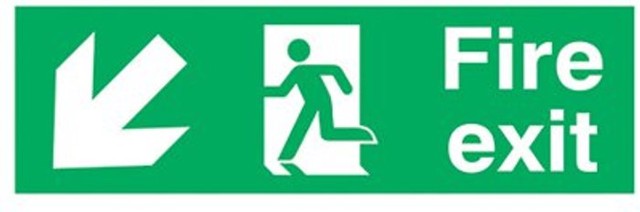 Office Monster | Unbranded Safety Sign Fire Exit Running Man Arrow Down/Left 150x450mm PVC FX04011R Unbranded Safety Sign Fire Exit Running Man Arrow Down/Left 150x450mm PVC FX04011R
