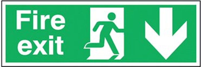 Office Monster | Signs and Labels Safety Sign Fire Exit Running Man Arrow Down 150x450mm Self-Adhesive E100A/S Signs and Labels Safety Sign Fire Exit Running Man Arrow Down 150x450mm Self-Adhesive E100A/S