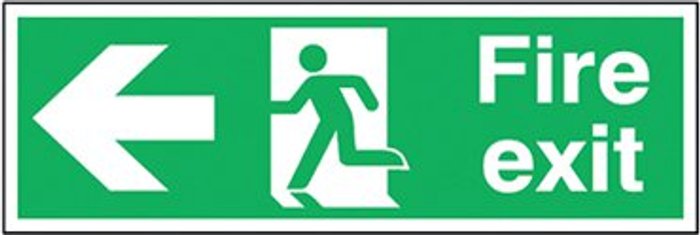 Office Monster | Signs and Labels Safety Sign Fire Exit Running Man Arrow Left 150x450mm Self-Adhesive E97A/S Signs and Labels Safety Sign Fire Exit Running Man Arrow Left 150x450mm Self-Adhesive E97A/S