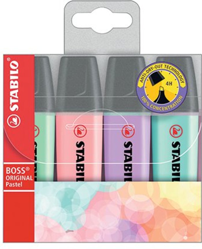 Office Monster | Stabilo Stabilo Boss Original Highlighter Assorted Pastel (Pack of 4) 70/4-2 Stabilo Stabilo Boss Original Highlighter Assorted Pastel (Pack of 4) 70/4-2