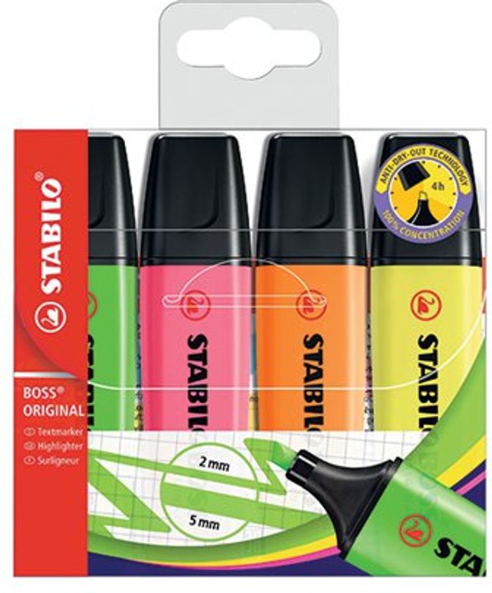 Office Monster | Stabilo Stabilo Boss Original Highlighter Assorted (Pack of 4) 70/4 Stabilo Stabilo Boss Original Highlighter Assorted (Pack of 4) 70/4