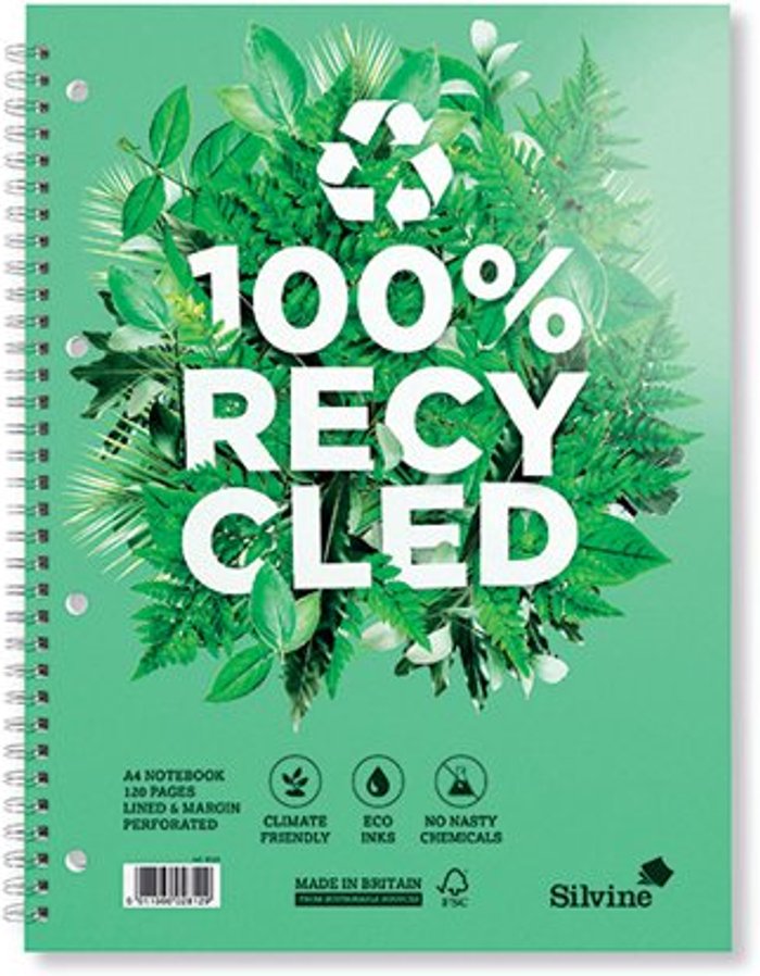 Office Monster | Silvine Silvine Premium Recycled Wirebound Notebook A4 (Pack of 5) R102 Silvine Silvine Premium Recycled Wirebound Notebook A4 (Pack of 5) R102