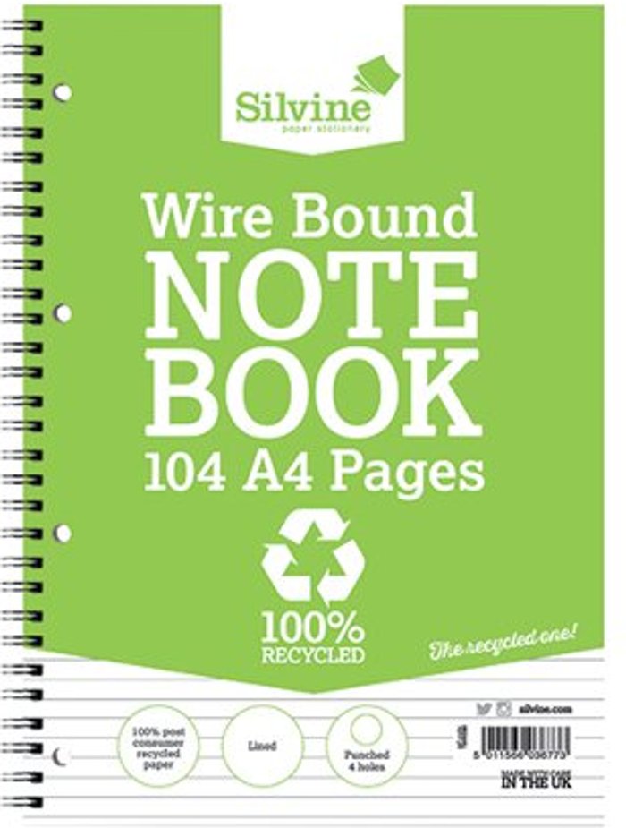 Office Monster | Silvine Silvine Everyday Recycled Wirebound Notebook A4 (Pack of 12) TWRE80 Silvine Silvine Everyday Recycled Wirebound Notebook A4 (Pack of 12) TWRE80