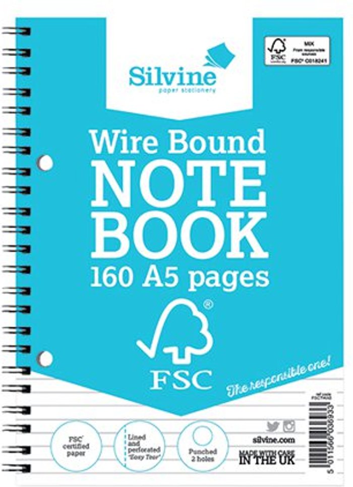 Office Monster | Silvine Silvine Envrion Wirebound Notebook 160 Pages A5 (Pack of 5) FSCTWA5 Silvine Silvine Envrion Wirebound Notebook 160 Pages A5 (Pack of 5) FSCTWA5