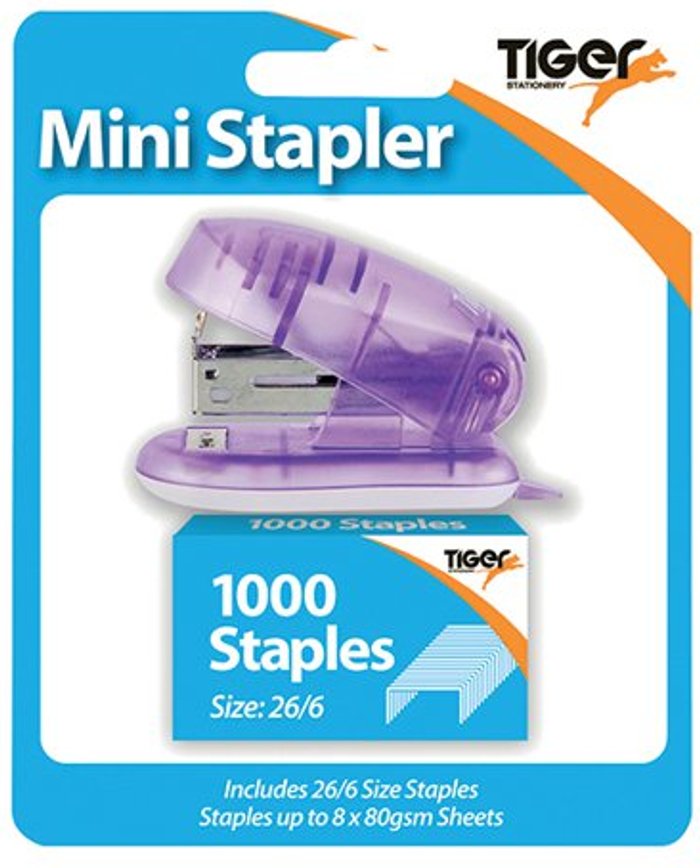 Office Monster | Tiger Tiger Mini 26/6 Stapler including 1000 Staples (Pack of 6) 301506 Tiger Tiger Mini 26/6 Stapler including 1000 Staples (Pack of 6) 301506