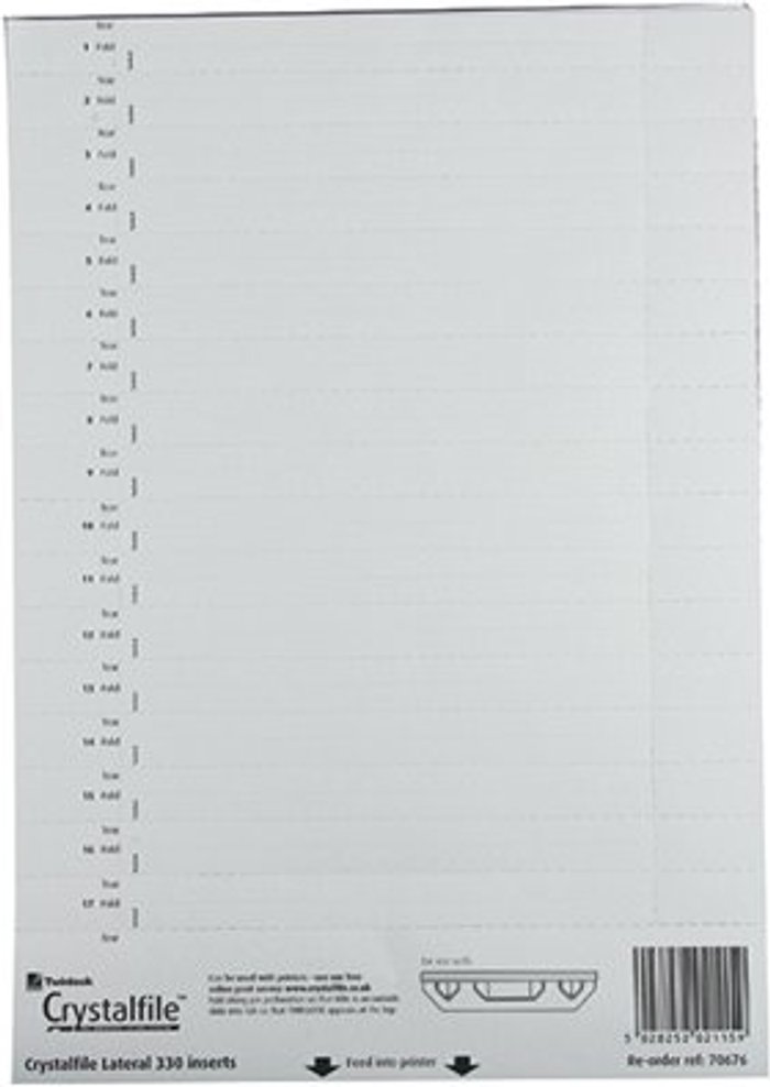 Office Monster | Crystalfile Rexel CrystalFile Lateral 330 Tab Inserts White (Pack of 34) 70676 Crystalfile Rexel CrystalFile Lateral 330 Tab Inserts White (Pack of 34) 70676