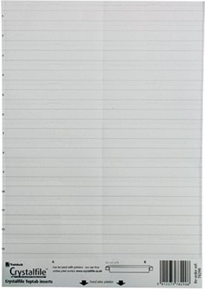 Office Monster | Crystalfile Rexel Crystalfile Classic Linked Tab Inserts White (Pack of 50) 78290 Crystalfile Rexel Crystalfile Classic Linked Tab Inserts White (Pack of 50) 78290