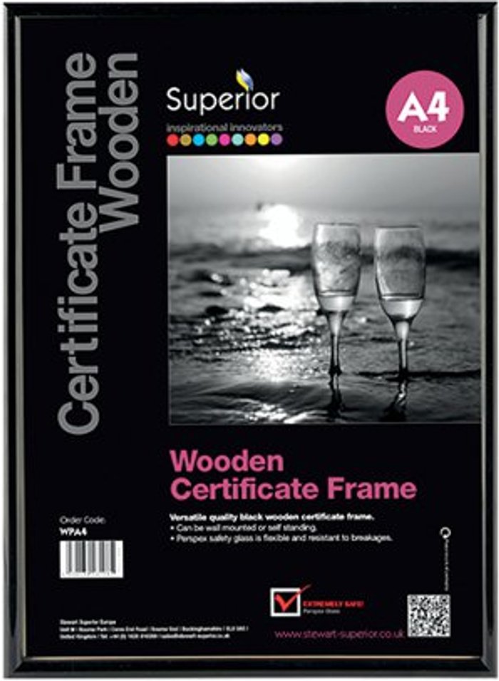 Office Monster | Seco Stewart Superior Wooden Certificate Frame A4 Black WPA4 Seco Stewart Superior Wooden Certificate Frame A4 Black WPA4