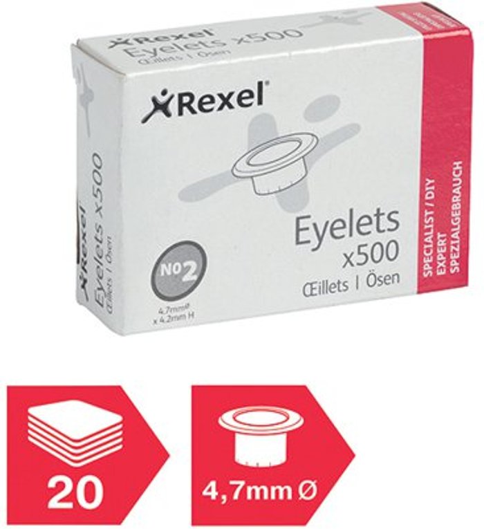 Office Monster | Rexel Rexel Eyelets 4.7mm x 4.2mm (Pack of 500) 20320051 Rexel Rexel Eyelets 4.7mm x 4.2mm (Pack of 500) 20320051