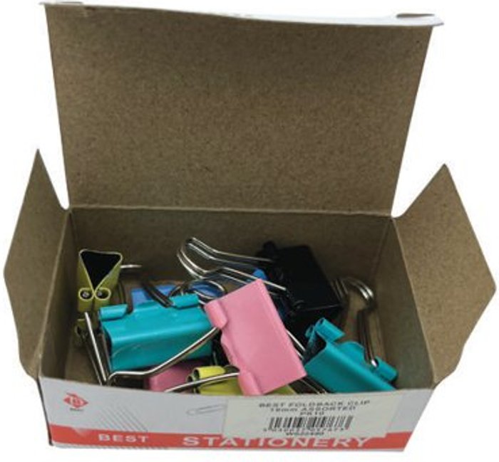Office Monster | Clipper Foldback Clip 19mm Assorted (Pack of 10) 22491 Clipper Foldback Clip 19mm Assorted (Pack of 10) 22491